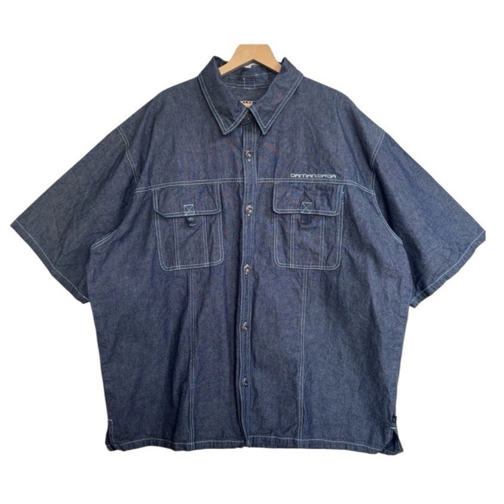 VTG DAMANI DADA Heavy Denim Shirt Short Sleeve Men's 3XL Blue